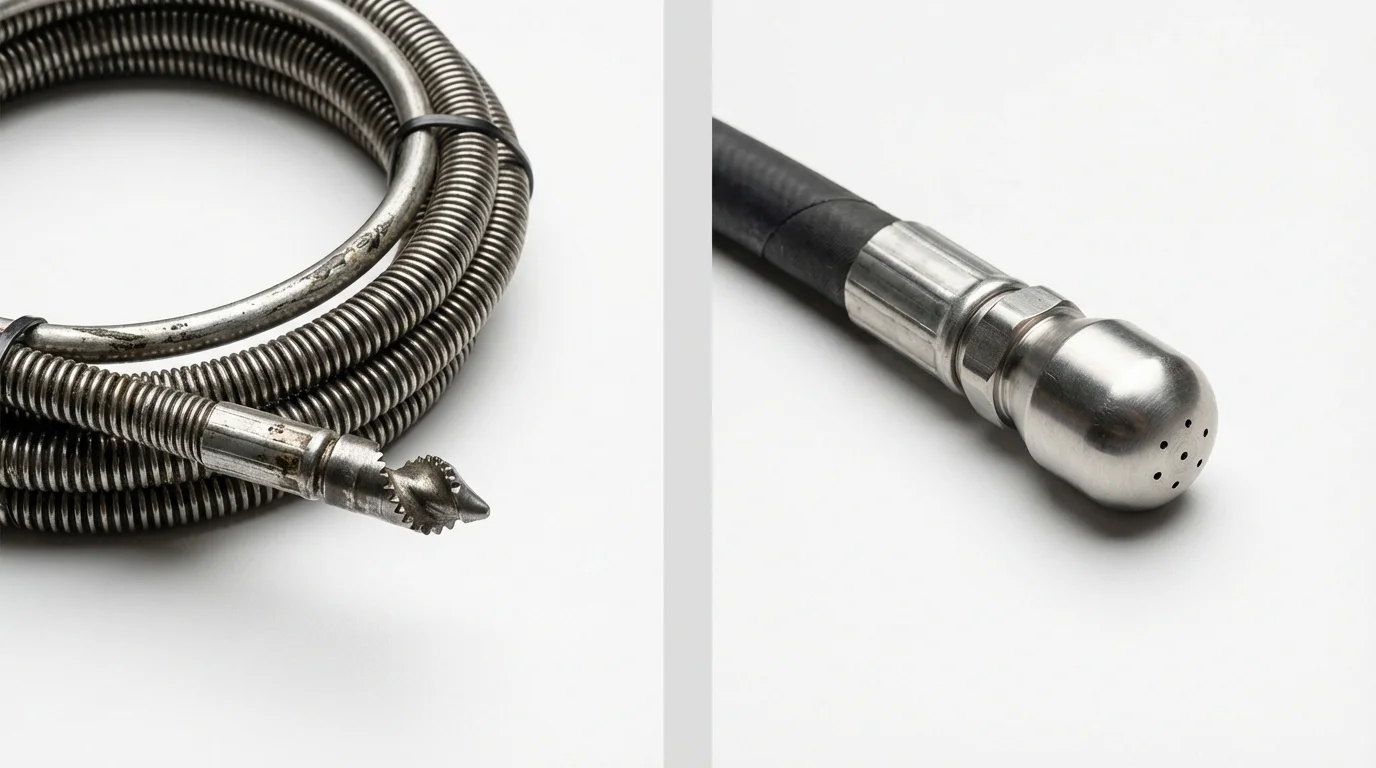 Drain snake cable and hydro jetting nozzle used for drain cleaning in Lamoni, IA