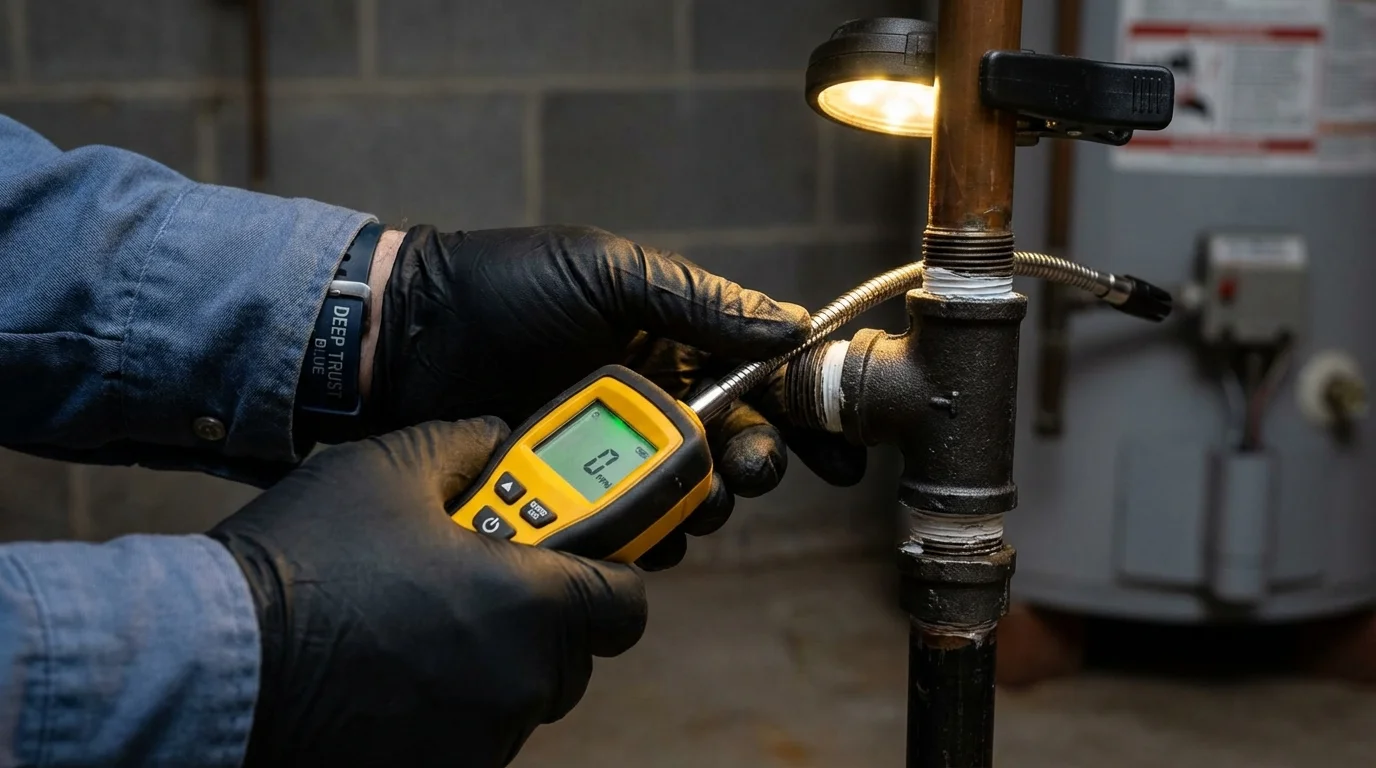 Gas leak detection with electronic sniffer by Johns Plumbing LLC in Lamoni